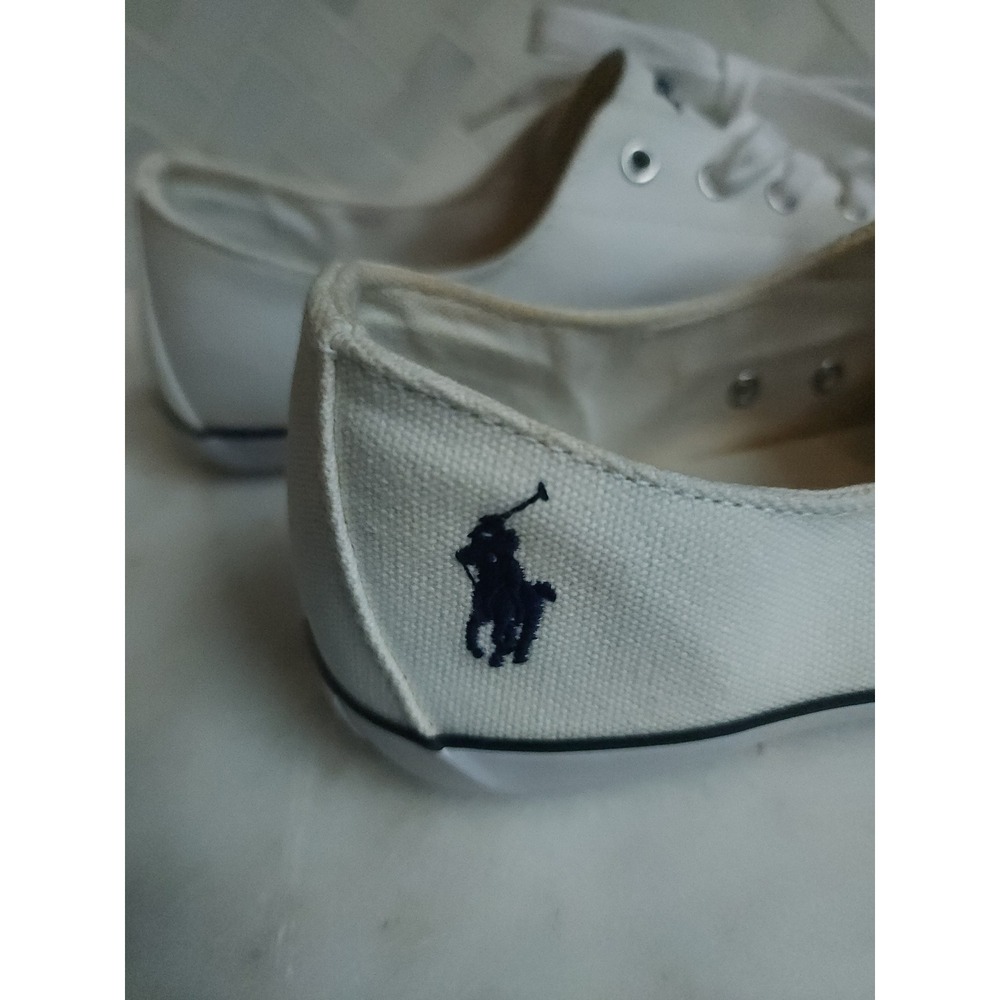 Polo Ralph Lauren Parnell Sneakers Women 10B White Oxford Canvas Low Top Preppy - Picture 10 of 13